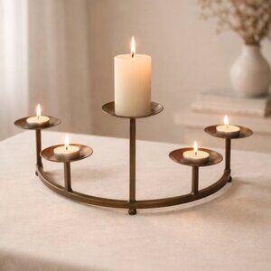 Rustic Brutalist 5-Tier Metal Curved Pillar Candle Holder –15"